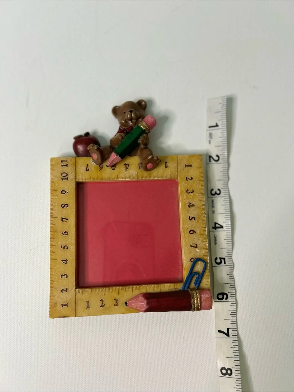 Vintage School Days Teddy Bear Resin Ruler Picture Frame 2x2